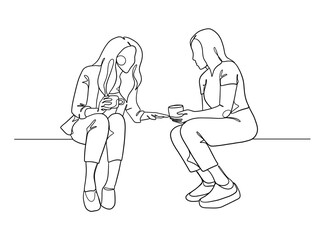 Continuous one line drawing of business people teamwork. Vector illustration.