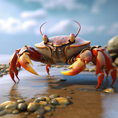 a 3d crab with big claws - obrazy, fototapety, plakaty