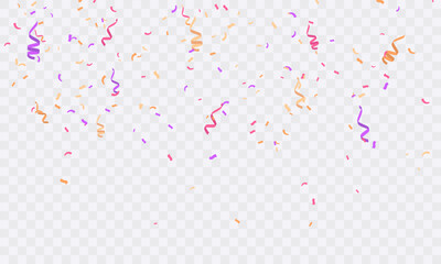 Vector confetti. Multi-colored confetti falls from above. Confetti, streamers and tinsel on a transparent background. Ideal for holidays and birthdays. - obrazy, fototapety, plakaty
