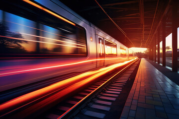 train passing by with long exposure trails of light and dynamic movement,