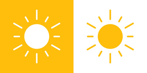Yellow sun in flat style. Vector icon day. Sunny sign. Sundust illustration.
