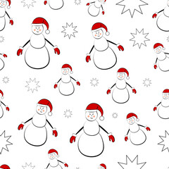 Seamless texture with snowmen on white background