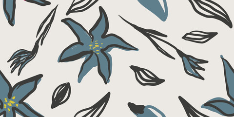 Modern floral with flowers print. Seamless pattern. Hand drawn style