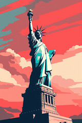 Obraz premium Duotone basic pop art vintage style travel poster of the Statue of Liberty, New York, USA.
