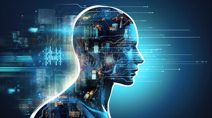 Anatomy human face with digital circuit technology. AI generated - obrazy, fototapety, plakaty