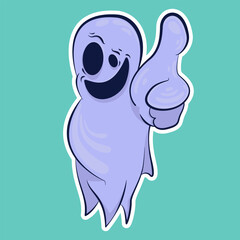 Image of a funny ghost. Sticker with a ghost. Halloween sticker. Cartoon character for comics and postcards – ghost. Vector image