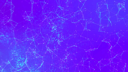 Colored polygonal space. Connection dots and lines structure. Dynamic wave of glowing points. Digital background. Technology background. Triangular futuristic business wallpaper. Plexus. 3D rendering.