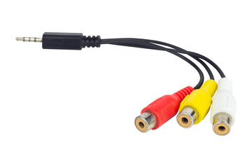Adapter Value Jack to 3 RCA M/F, audio cable isolated from background