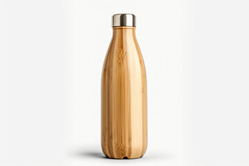 Wooden thermos bottle isolated on white background. 3d illustration