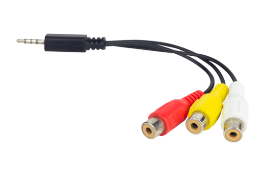 Adapter Value Jack to 3 RCA M/F, audio cable isolated from background
