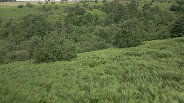 4k Aerial fast motion footage of Bridstones sandstone rock formations in Dalby Forest, North Yorkshire