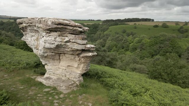 4k Aerial orbit footage of Bridstones in Dalby forest, North Yorkshire