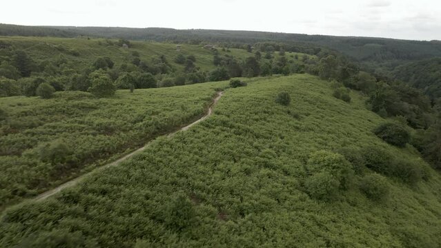 4k Aerial footage of sandstone rock formations in Dalby Forest, North Yorkshire