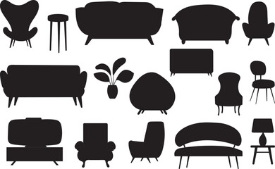 home furniture silhouette on white background vector
