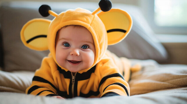 Adorable baby wearing a bee costume