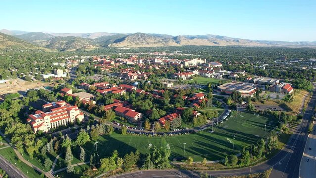 Aerial View of University of Boulder (CU Boulder) College campus in Boulder, Colorado, USA on a summer morning