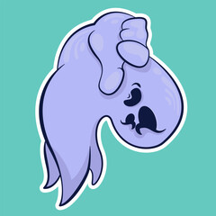 Image of a funny ghost. Sticker with a ghost. Halloween sticker. Cartoon character for comics and postcards – ghost. Vector image