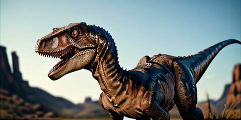 Velociraptor closeup. Photorealistic high resolution concept design illustration - obrazy, fototapety, plakaty