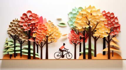 Bike ride through the park wind in hair carefree made in paper cut craft