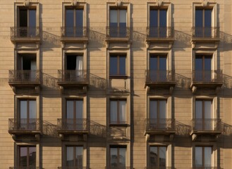 Fototapeta premium Building windows wall view. Generate ai