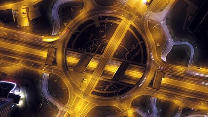 Aerial City Junction Traffic Time Lapse at Night