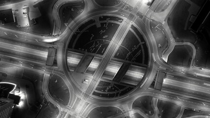 Aerial City Junction Traffic Time Lapse at Night