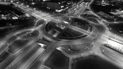 Aerial City Junction Traffic Time Lapse at Night