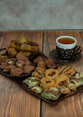 Tea drinking with an oriental accent. Oriental sweets. Treats on the table