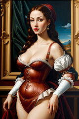 Illustration of a prostitute in Renaissance time. Highly detailed concept design illustration