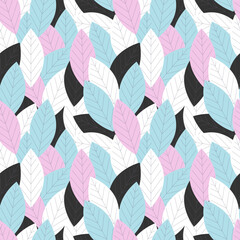 Leaves pattern pink blue black colors.