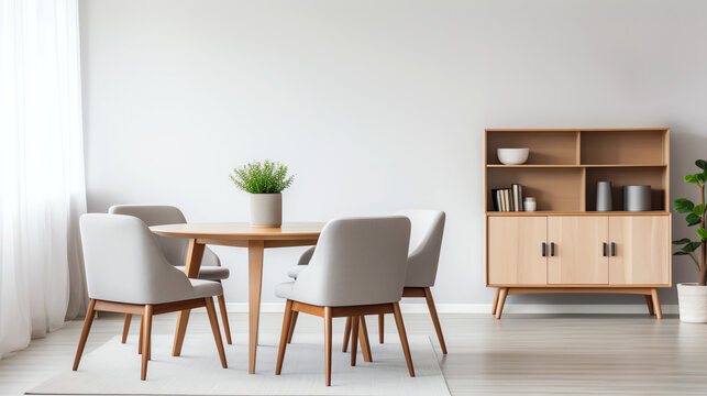 Fototapeta Light gray scandinavian modern living room interior design. Generative AI