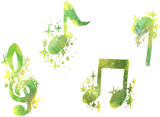 キラキラした音符イラスト 緑