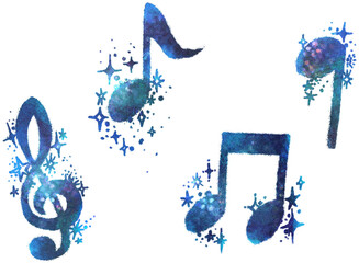 キラキラした音符イラスト 青