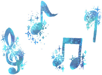 キラキラした音符イラスト 水色