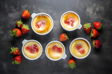 Strawberry Lemon Creme Brulee, creamy dessert in ramekins