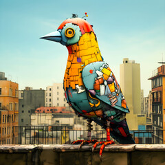 Colorful,robotic, grafitti pigeon