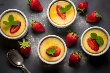 Strawberry Lemon Creme Brulee, creamy dessert in ramekins