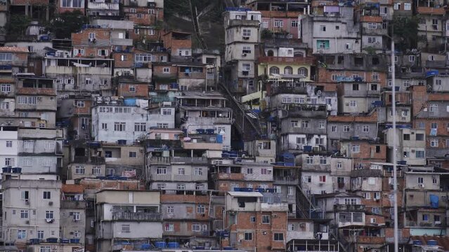 Modern Funicular Ascending Through Crowded Slum in Rio de Janeiro