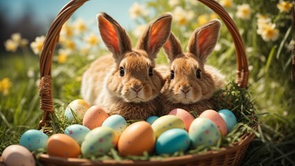 Osterhase mit Ostereiern, gen AI