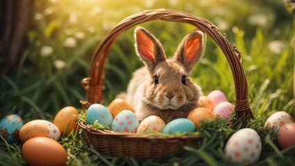 Osterhase mit Ostereiern, gen AI