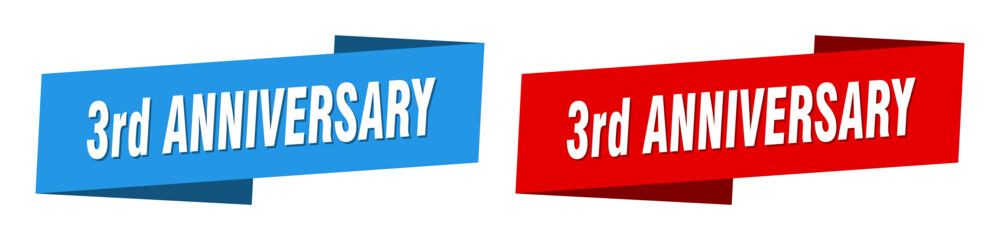3rd anniversary banner. 3rd anniversary ribbon label sign set