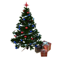 Christmas tree with decorations, isolate on a transparent background, 3d illustration, cg render
