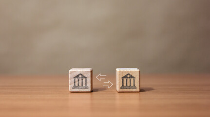 financial exchange banking Bank symbol on wooden block banking finance concept exchange rate