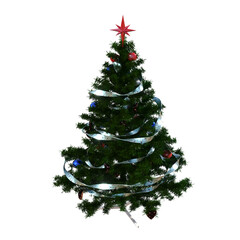 Christmas tree with decorations, isolate on a transparent background, 3d illustration, cg render
