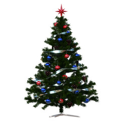 Christmas tree with decorations, isolate on a transparent background, 3d illustration, cg render

