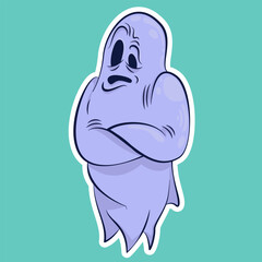 Image of a funny ghost. Sticker with a ghost. Halloween sticker. Cartoon character for comics and postcards – ghost. Vector image