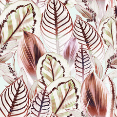 Bright Tropical Foliage. Decorative seamless pattern. Repeating background. Tileable wallpaper print.