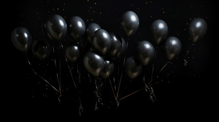 A bunch of black balloons