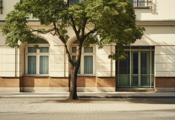 trees and windows in an old building, in the style of vienna secession - obrazy, fototapety, plakaty