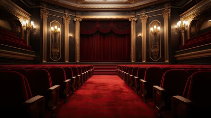 a classic movie house with rows of red seats. The image should emphasize the enduring appeal of such theaters, where movie magic has been enjoyed for generations. - obrazy, fototapety, plakaty